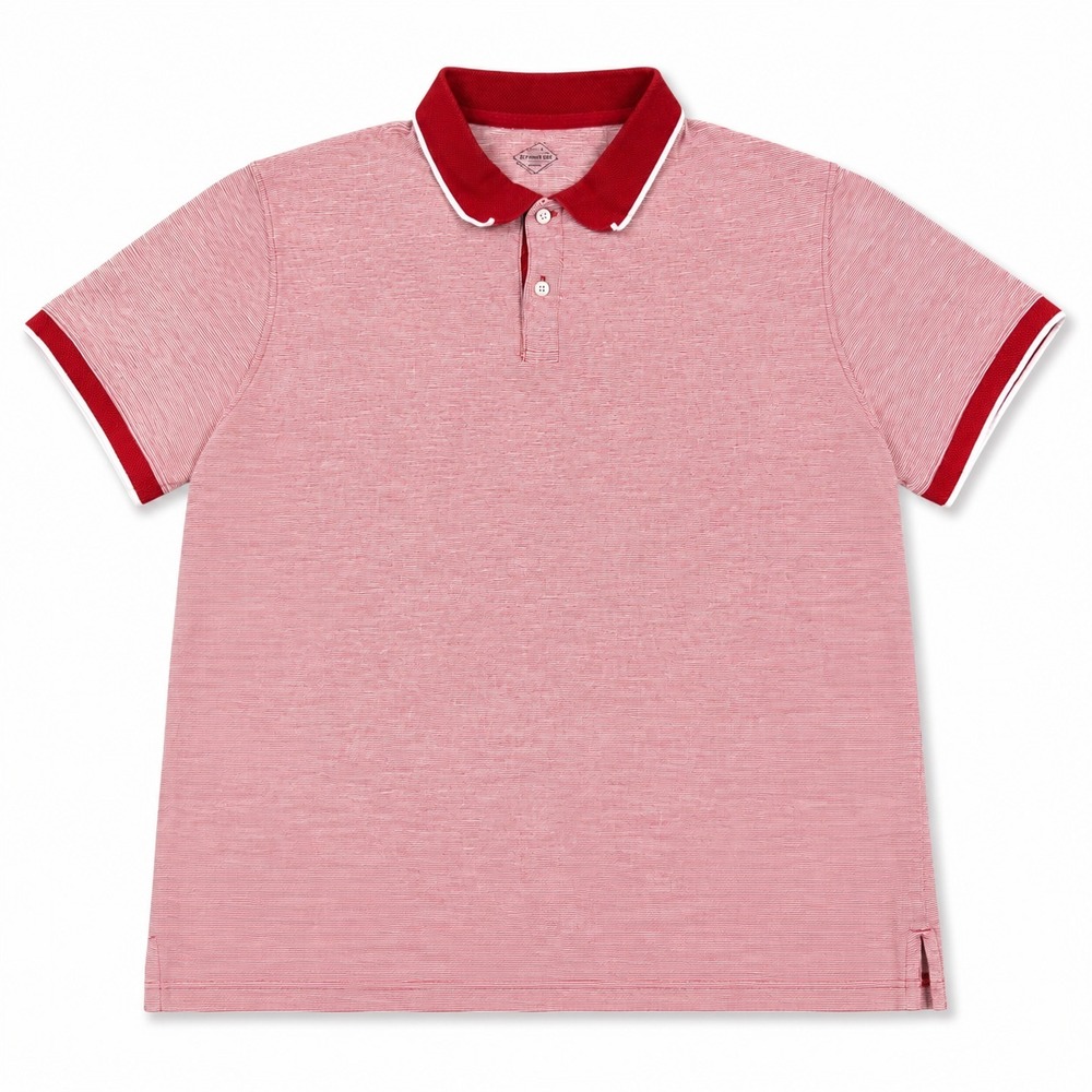 St Johns Bay Polo Shirt Mens XXL (Fits Short) Red White Stripe Cotton‎ Classic
